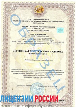 Образец сертификата соответствия аудитора №ST.RU.EXP.00006174-3 Сыктывкар Сертификат ISO 22000